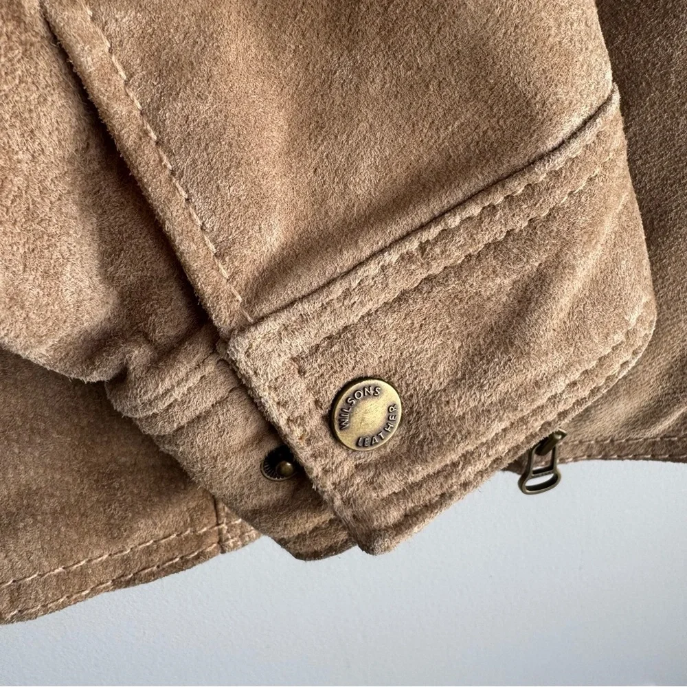 Vintage 90s Y2K Wilsons Leather Suede Jacket Womens M Tan Utility Capsule EUC - Picture 6 of 15